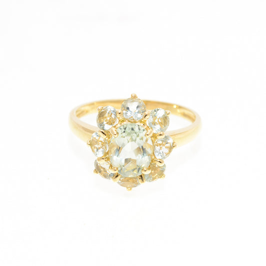 9ct Gold & Green Prasiolite Cluster Ring 1.3 Carat Gemstone UK Size T  (A1438)