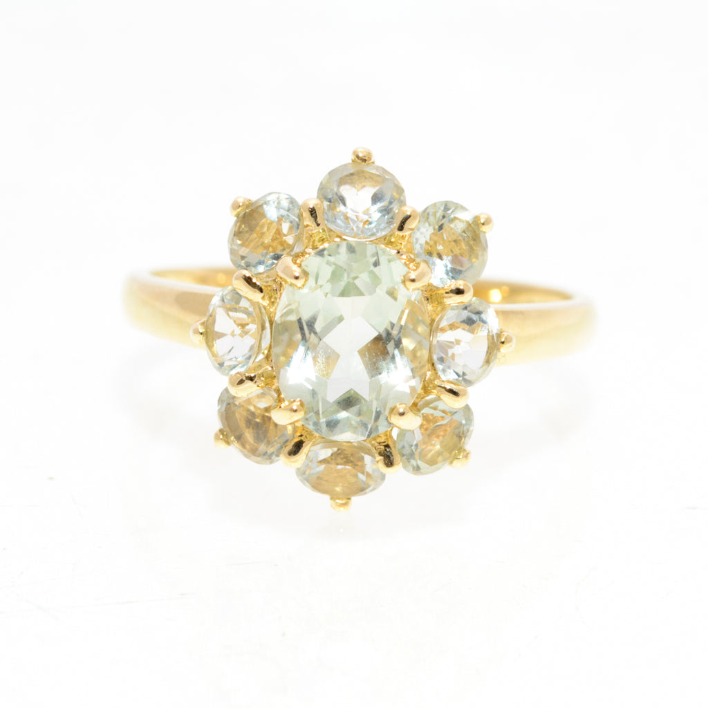 9ct Gold & Green Prasiolite Cluster Ring 1.3 Carat Gemstone UK Size T  (A1438)