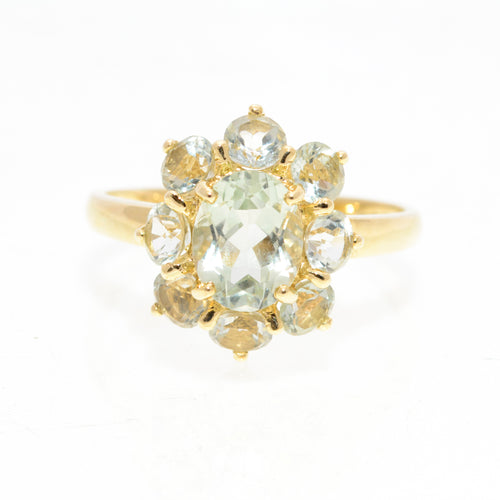 9ct Gold & Green Prasiolite Cluster Ring 1.3 Carat Gemstone UK Size T  (A1438)