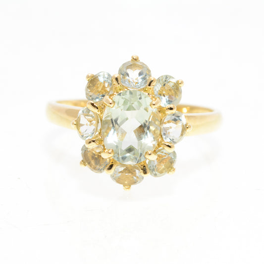 9ct Gold & Green Prasiolite Cluster Ring 1.3 Carat Gemstone UK Size T  (A1438)
