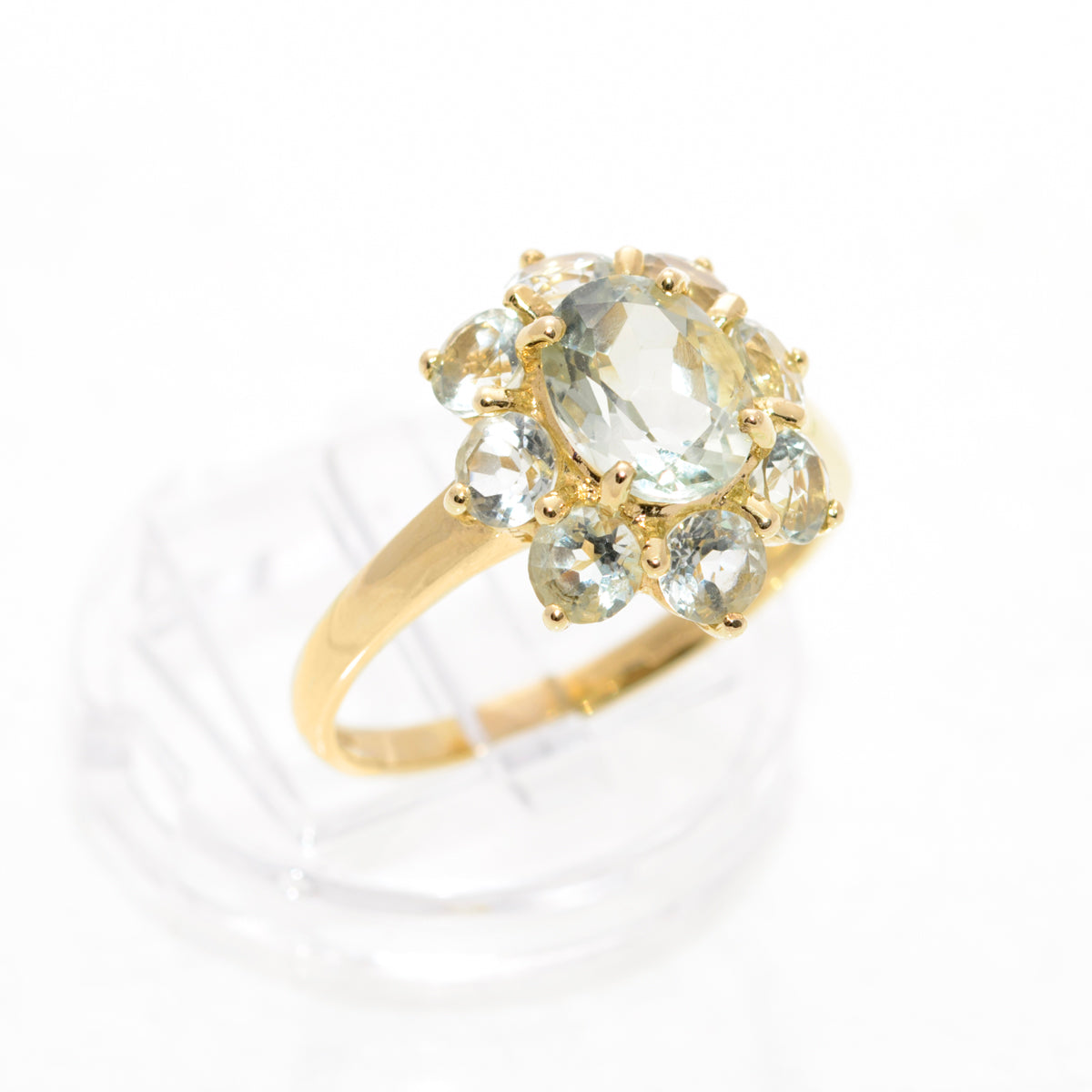 9ct Gold & Green Prasiolite Cluster Ring 1.3 Carat Gemstone UK Size T  (A1438)