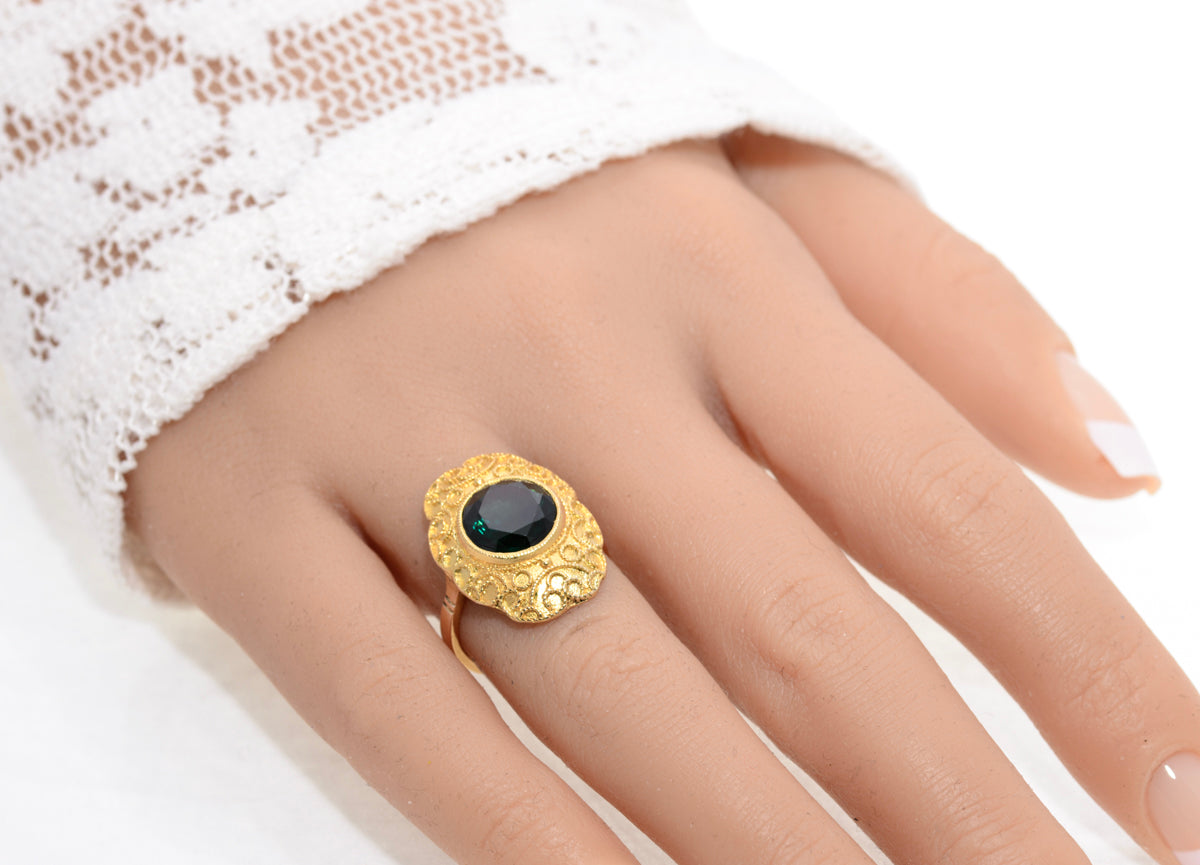 Vintage 14ct Yellow Gold & Green Tsavorite Garnet Gemstone Ring UK Size M (A1439)