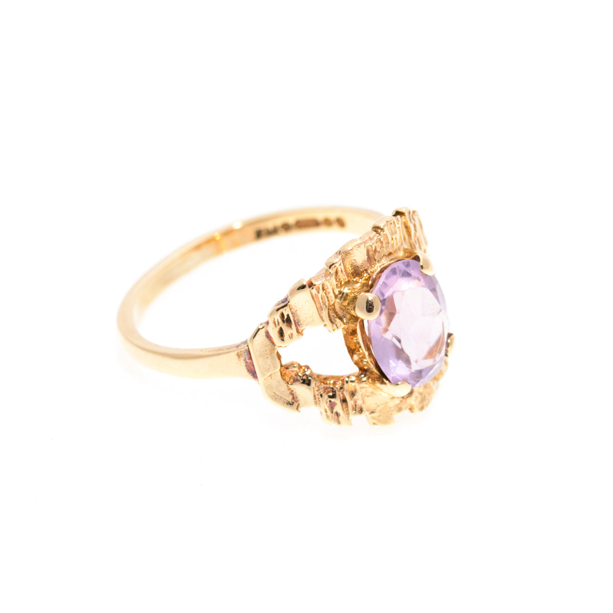 Vintage Brutalist Design 9ct Gold 'Eye' Ring Rose de France Amethyst Gemstone (A1441)