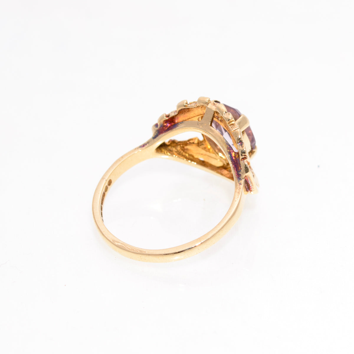 Vintage Brutalist Design 9ct Gold 'Eye' Ring Rose de France Amethyst Gemstone (A1441)