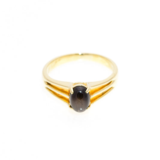 14ct Gold Star Sapphire Gemstone Ring With Open Shoulders UK Size K  (A1443)
