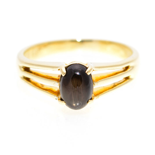 14ct Gold Star Sapphire Gemstone Ring With Open Shoulders UK Size K  (A1443)