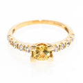 Golden Heliodor Gemstone Ring In 9ct Gold With White Topaz Shoulder Decoration (A1445)