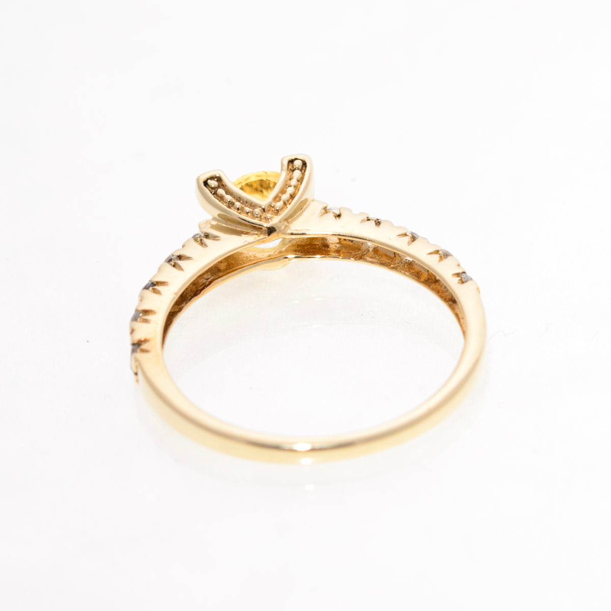Golden Heliodor Gemstone Ring In 9ct Gold With White Topaz Shoulder Decoration (A1445)