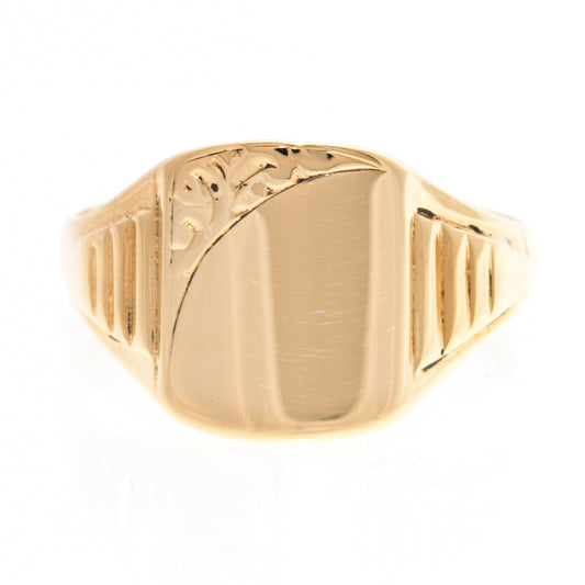 Vintage 9ct Solid Gold Classic Decorative Signet Ring - Unisex UK Size S (A1446)