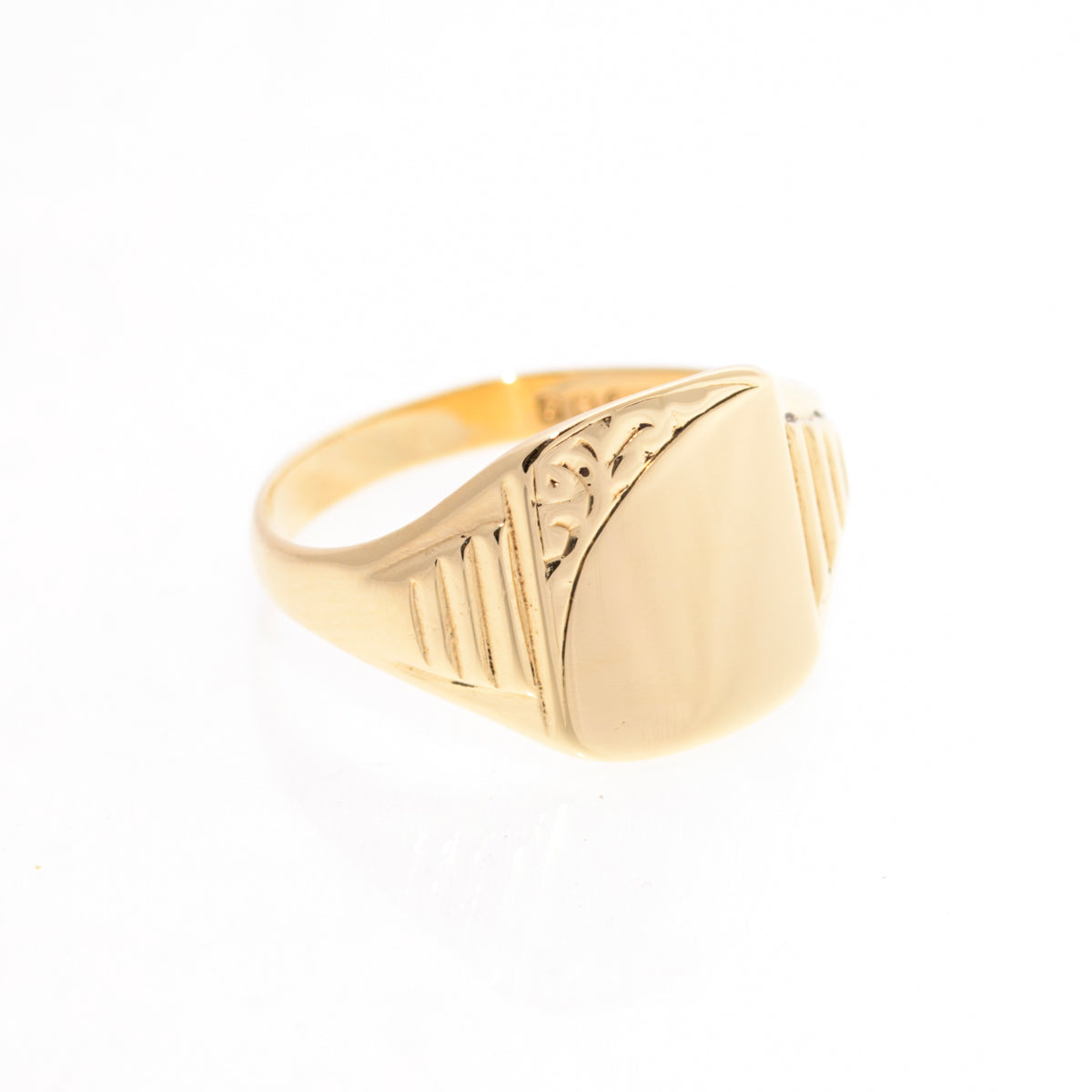 Vintage 9ct Solid Gold Classic Decorative Signet Ring - Unisex UK Size S (A1446)