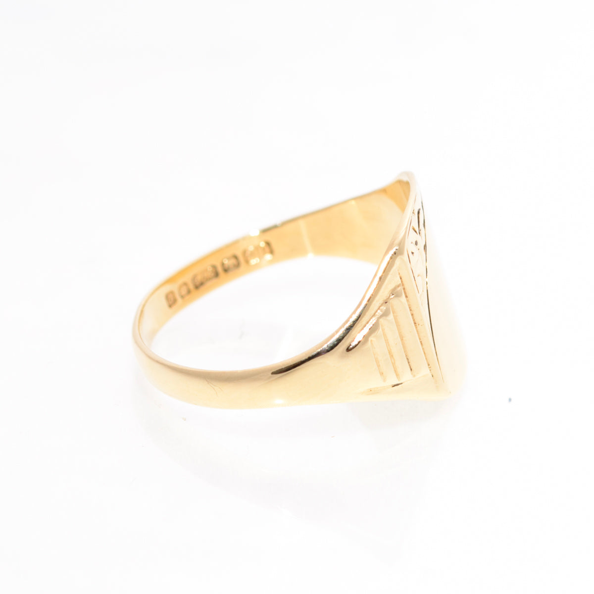 Vintage 9ct Solid Gold Classic Decorative Signet Ring - Unisex UK Size S (A1446)