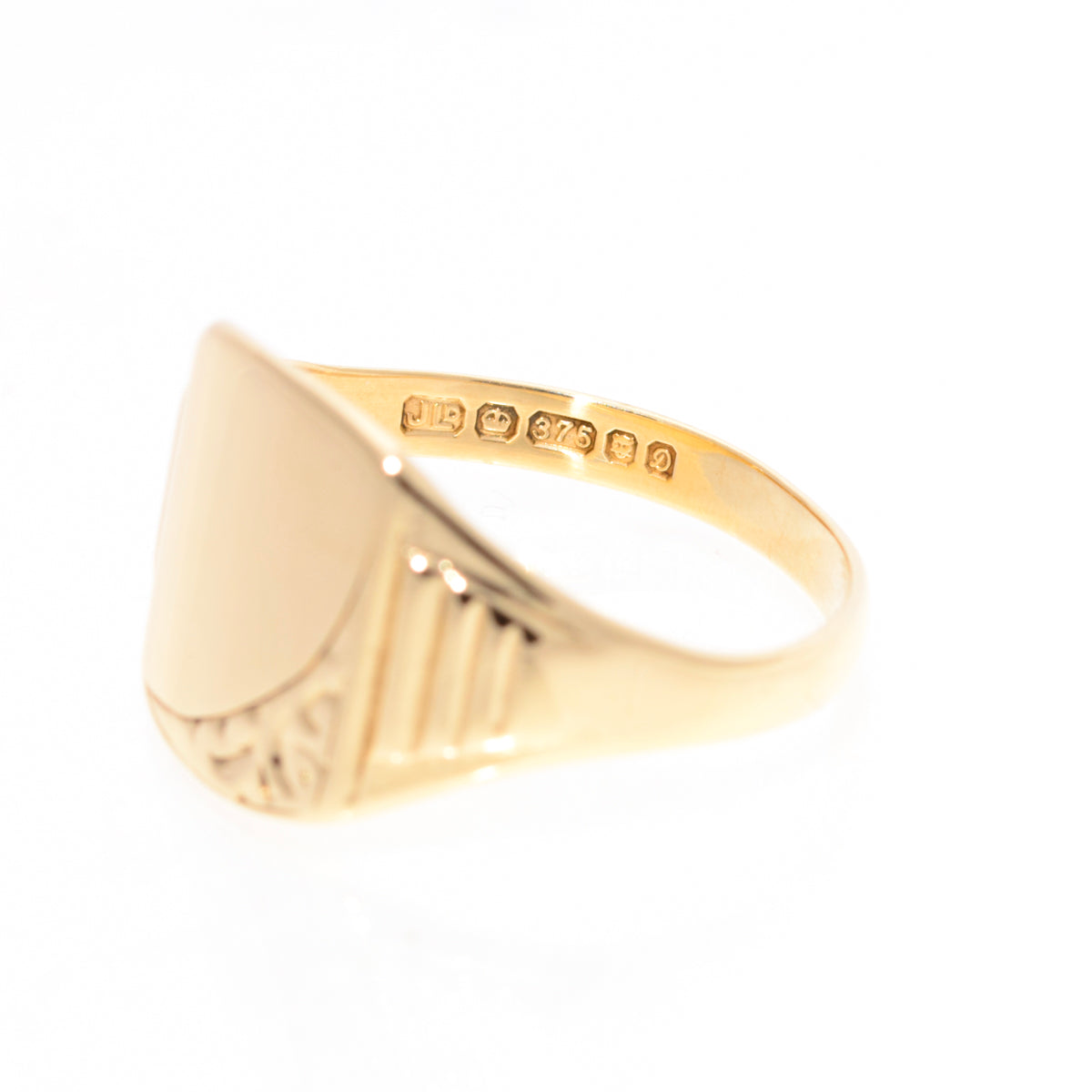 Vintage 9ct Solid Gold Classic Decorative Signet Ring - Unisex UK Size S (A1446)