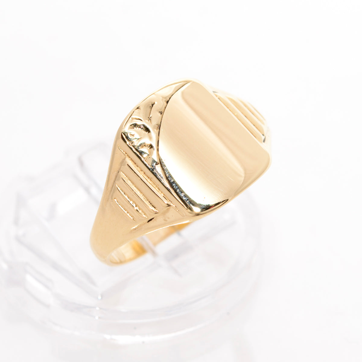 Vintage 9ct Solid Gold Classic Decorative Signet Ring - Unisex UK Size S (A1446)