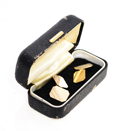 Pair Vintage 9ct Gold Mens Cufflinks Chain Type 1970's Retro Jewellery - Boxed (A1448)