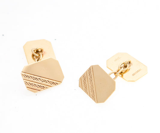 Pair Vintage 9ct Gold Mens Cufflinks Chain Type 1970's Retro Jewellery - Boxed (A1448)