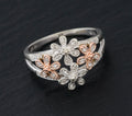 Feminine 9ct White & Rose Gold Flower Head Ring With Diamonds UK Size S (A1469)