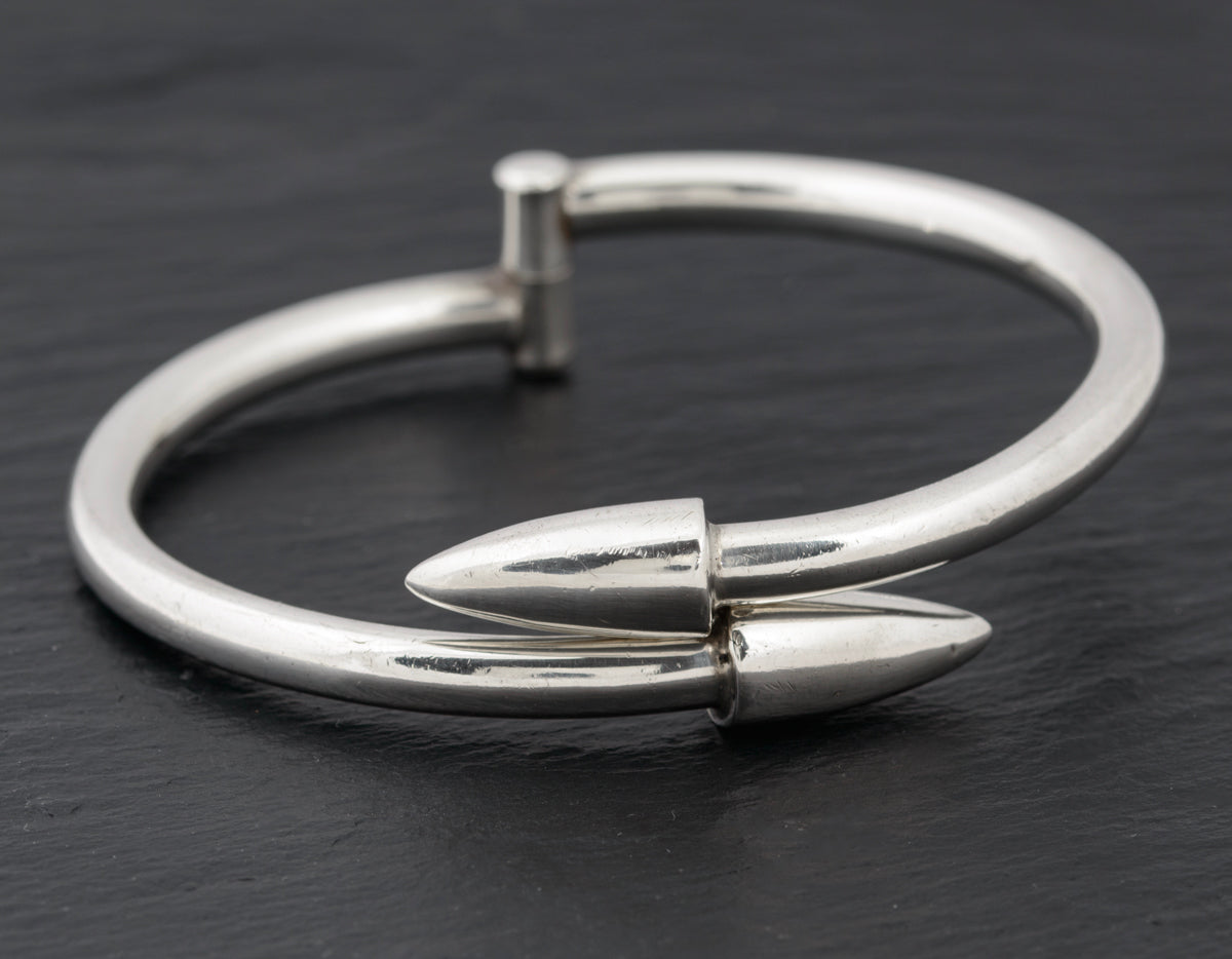 Vintage 1960's Modernist Sterling Silver Hinged Bangle/Bracelet Torpedo Ends (A1475)