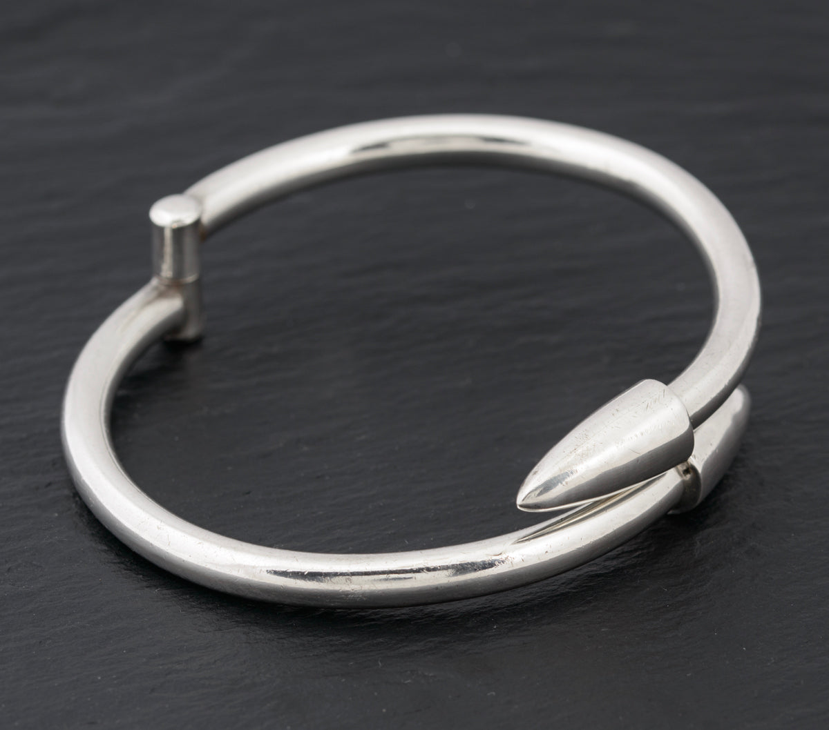 Vintage 1960's Modernist Sterling Silver Hinged Bangle/Bracelet Torpedo Ends (A1475)