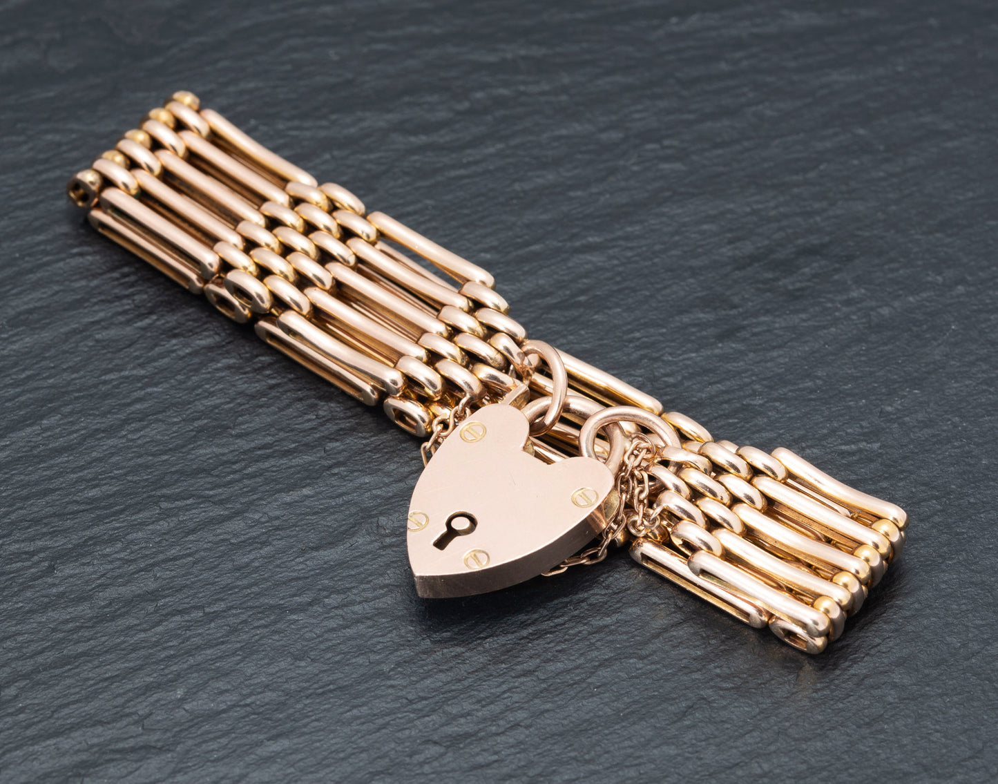 Vintage 9ct Gold Gate Bracelet Five Bar With Padlock Design Clasp 23 Grams  (A1482)