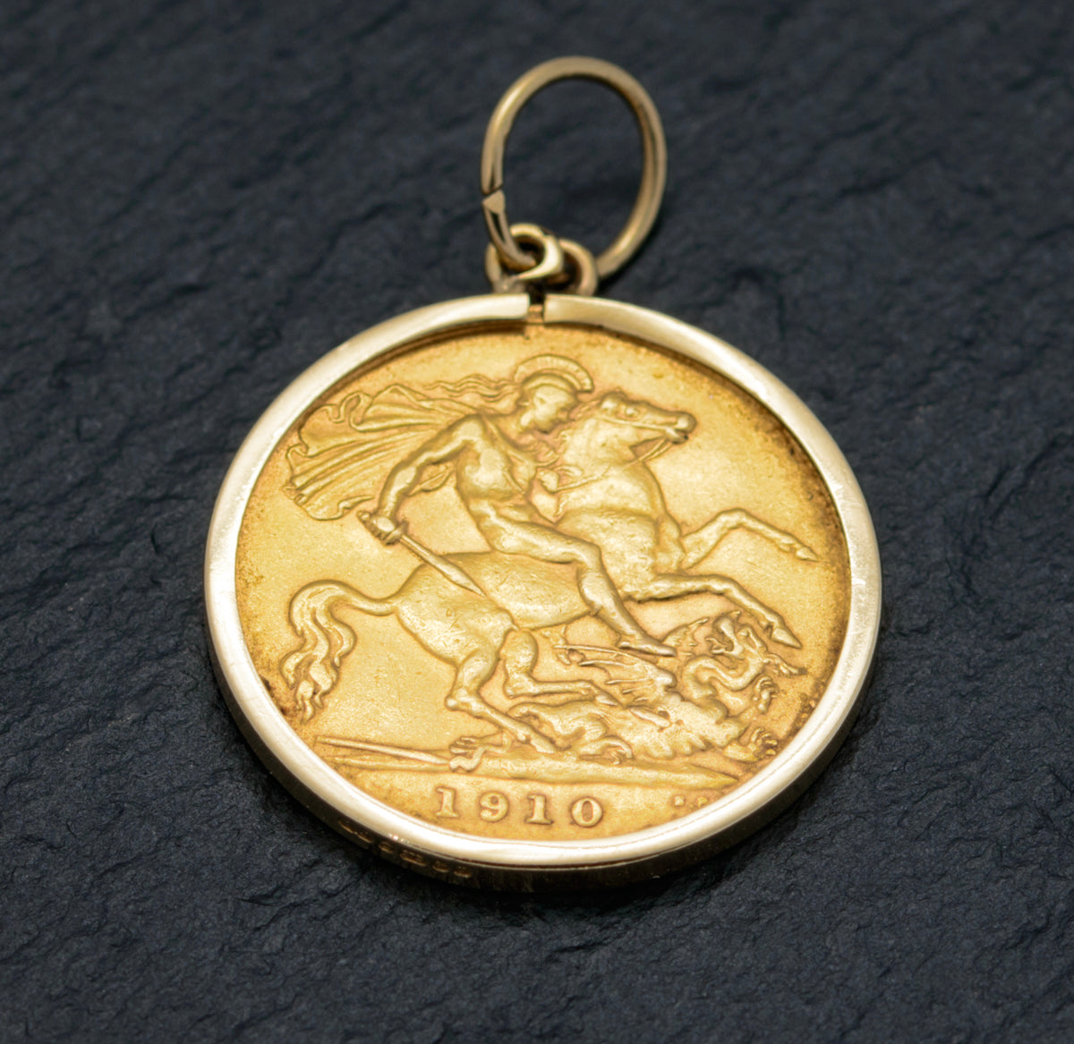 Antique Gold Half Sovereign 22ct Edward VII 1910 In 9ct Gold Loose Pendant Mount  (A1487)