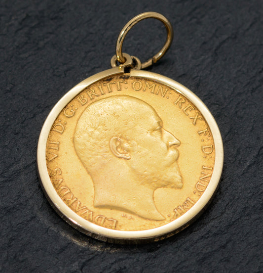 Antique Gold Half Sovereign 22ct Edward VII 1910 In 9ct Gold Loose Pendant Mount  (A1487)