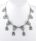 Vintage Indian Pure Silver & Blue Enamel Cannetille Bib Necklace (A1490)
