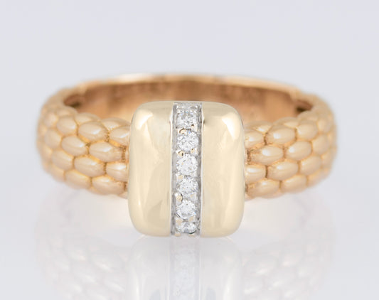 Fope Gioielli Twin 18k Gold & Diamond Italian Designer Ring Boxed UK Size O (A1500)