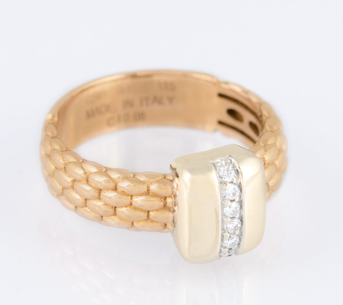 Fope Gioielli Twin 18k Gold & Diamond Italian Designer Ring Boxed UK Size O (A1500)