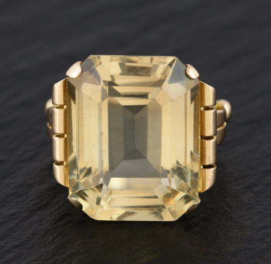 Vintage 18ct Gold Ring With Huge 17 Carat Emerald Cut Citrine Statement Jewelry  (A1506)