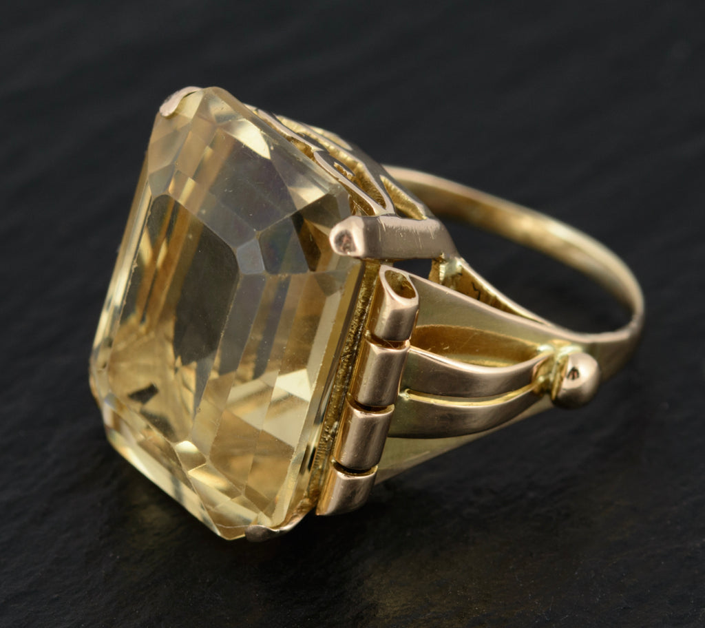 Vintage 18ct Gold Ring With Huge 17 Carat Emerald Cut Citrine Statement Jewelry  (A1506)