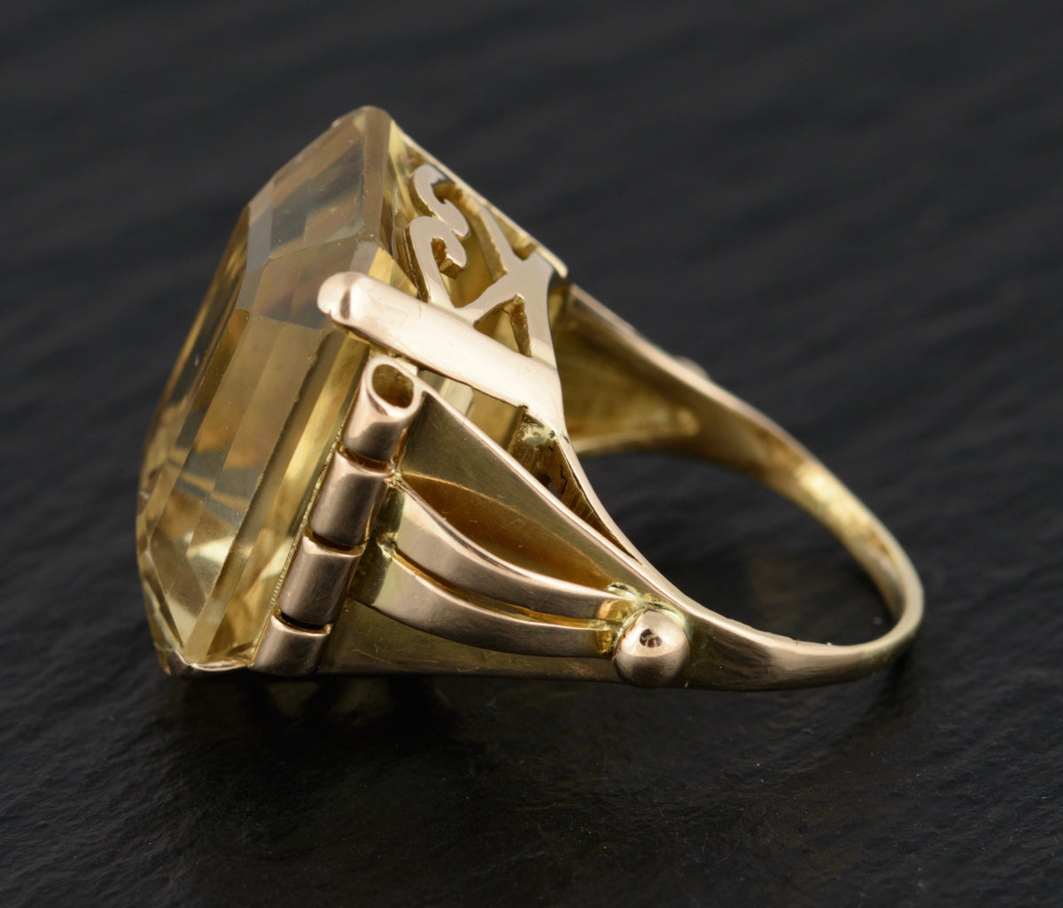 Vintage 18ct Gold Ring With Huge 17 Carat Emerald Cut Citrine Statement Jewelry  (A1506)