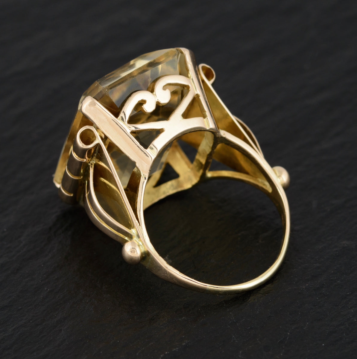 Vintage 18ct Gold Ring With Huge 17 Carat Emerald Cut Citrine Statement Jewelry  (A1506)