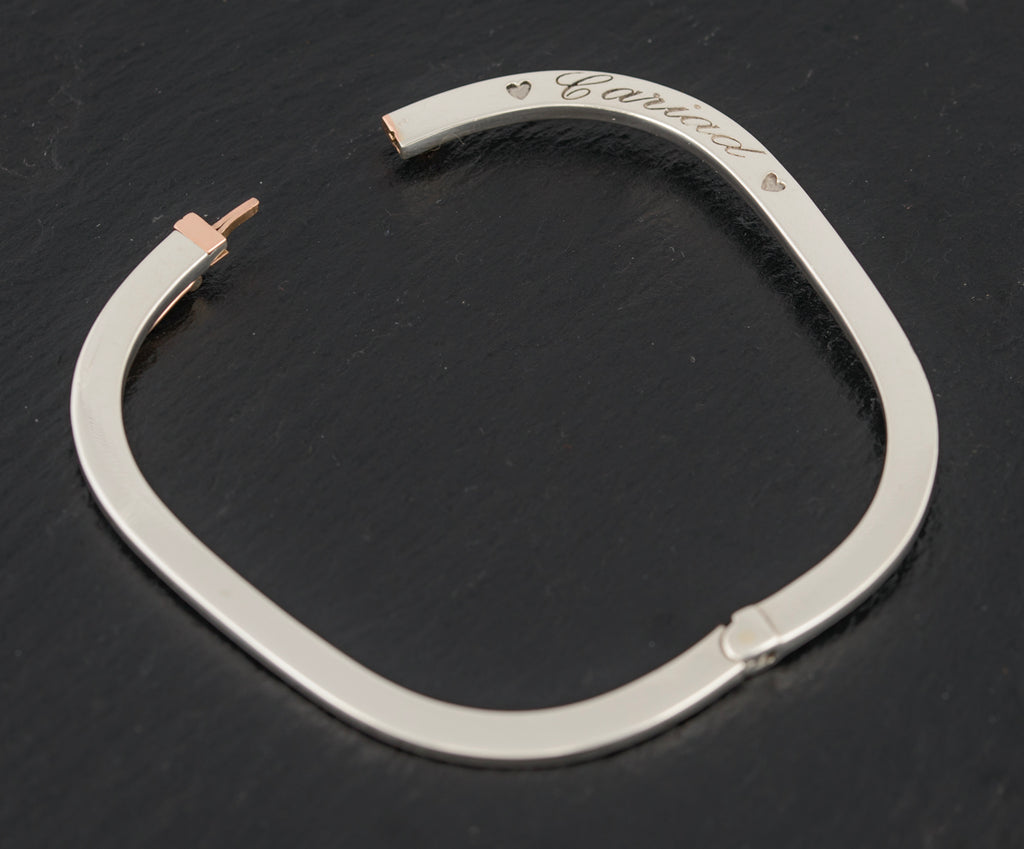 Clogau Welsh Jewellery Sterling Silver & Rose Gold Square Bangle / Bracelet (A1510)