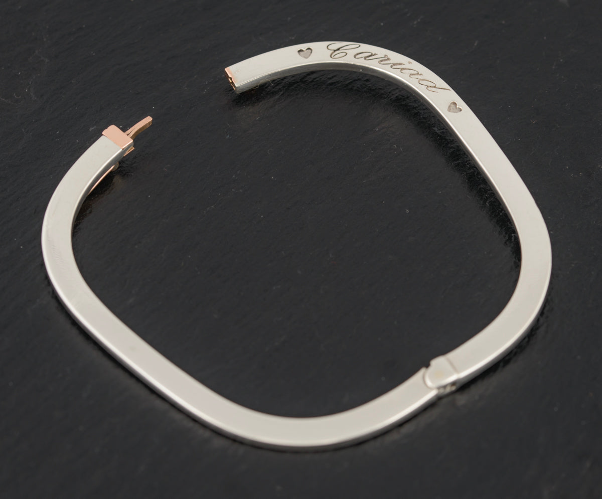 Clogau Welsh Jewellery Sterling Silver & Rose Gold Square Bangle / Bracelet (A1510)