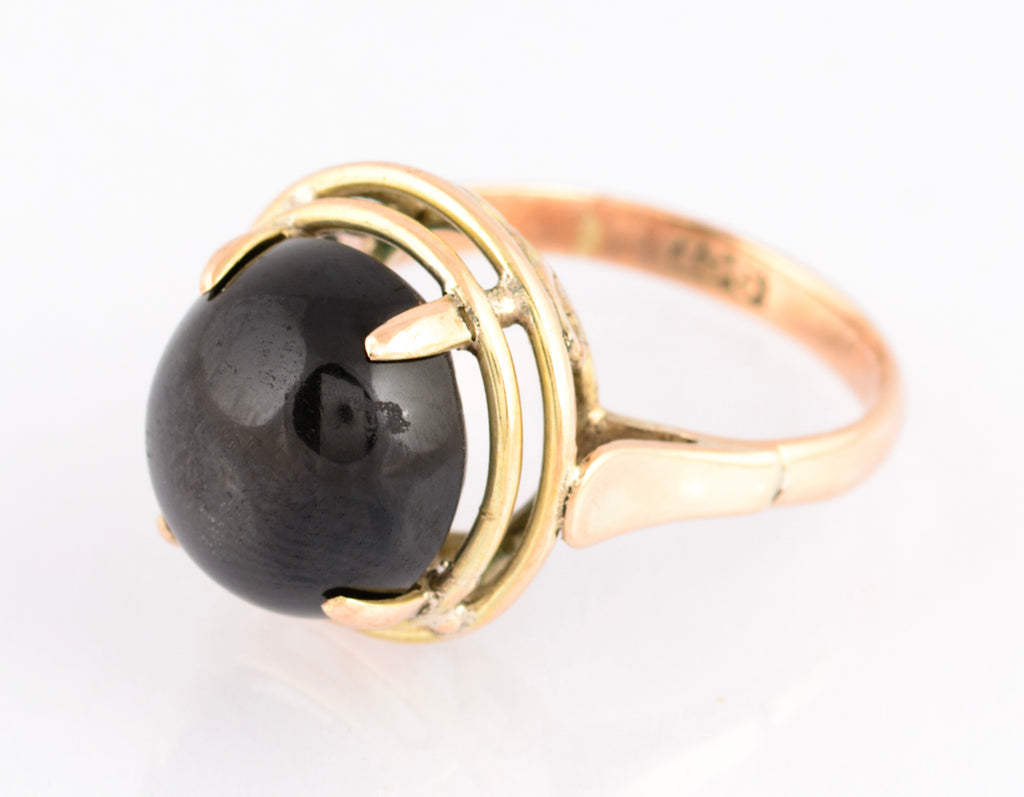 Vintage 9ct Gold & Black Star Diopside Cabochon Dress Ring UK Size L (A1512)