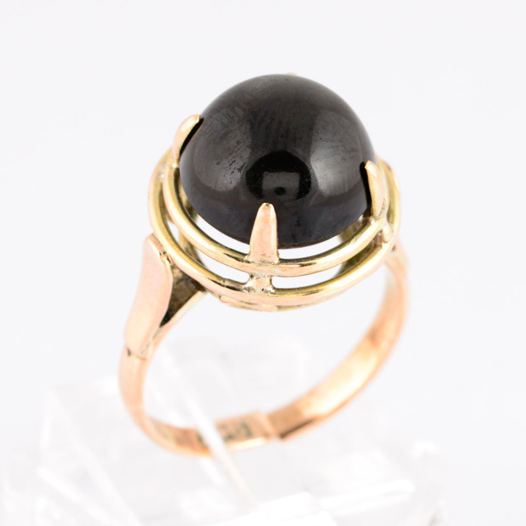 Vintage 9ct Gold & Black Star Diopside Cabochon Dress Ring UK Size L (A1512)