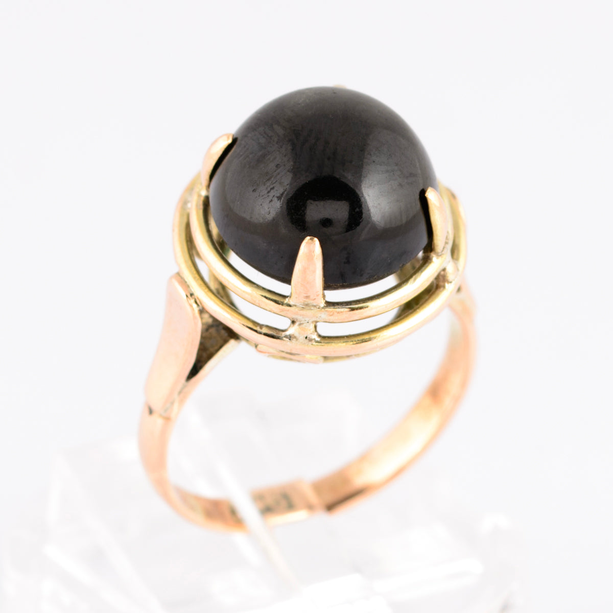 Vintage 9ct Gold & Black Star Diopside Cabochon Dress Ring UK Size L (A1512)