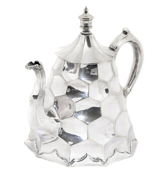 Antique Victorian Unusual Hexagon Honeycomb Silver Plated Teapot c.1890(A1515)