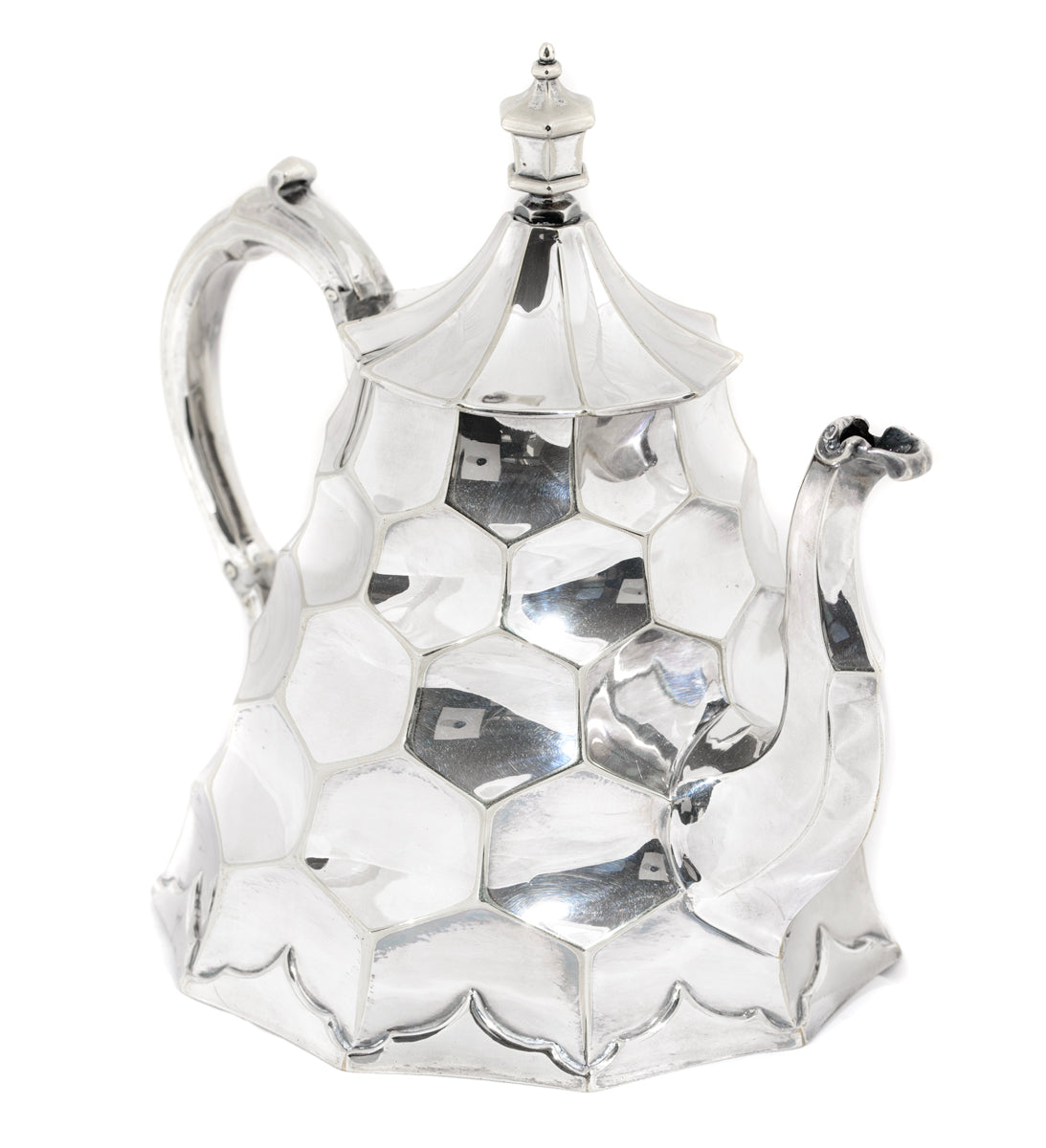 Antique Victorian Unusual Hexagon Honeycomb Silver Plated Teapot c.1890(A1515)