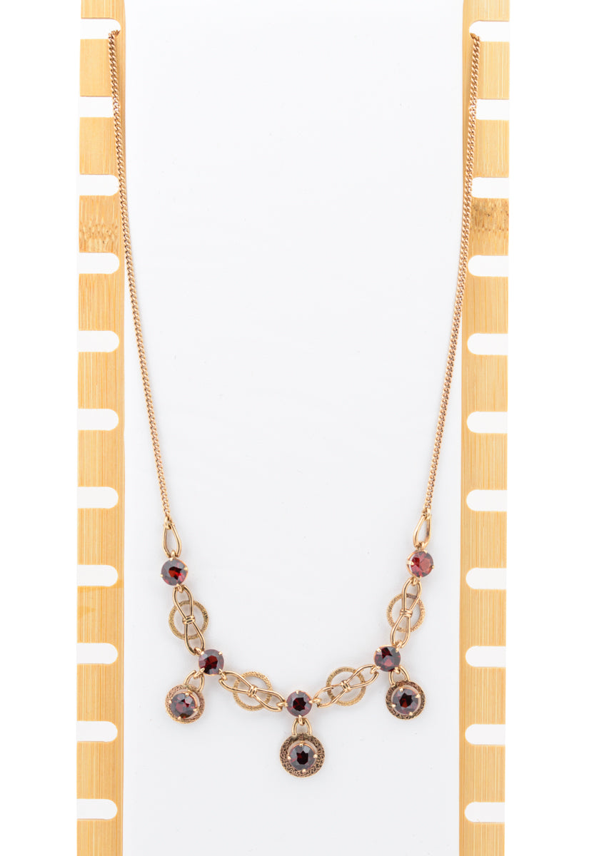 Vintage 9ct Gold & Garnet Modernist Necklace Original Box & Receipt 1961 (A1518)