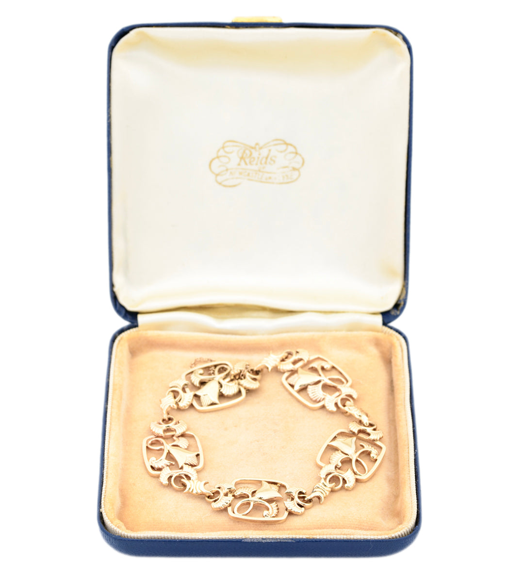 Vintage 9ct Solid Gold Bracelet Geoffrey Bellamy Lotus Flower 1959 - Boxed (A1521)