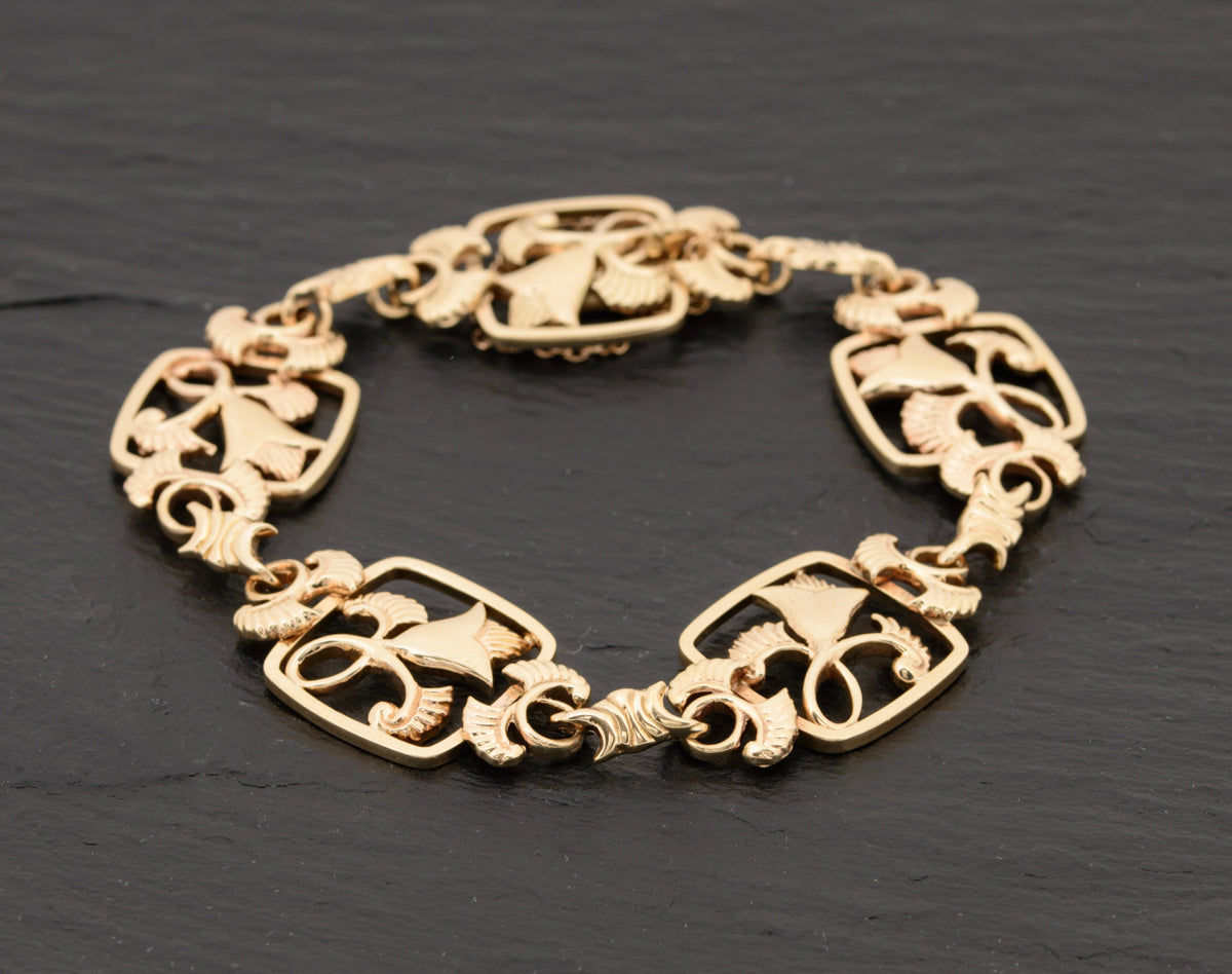 Vintage 9ct Solid Gold Bracelet Geoffrey Bellamy Lotus Flower 1959 - Boxed (A1521)