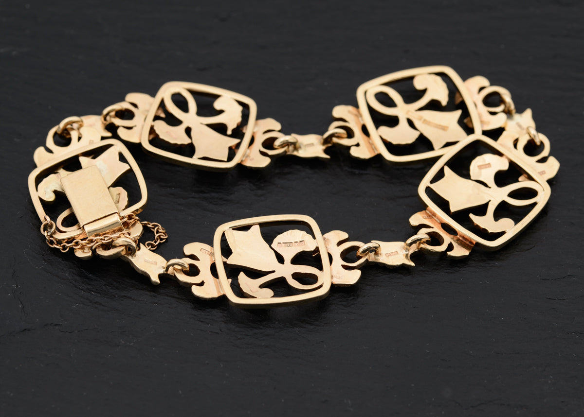 Vintage 9ct Solid Gold Bracelet Geoffrey Bellamy Lotus Flower 1959 - Boxed (A1521)