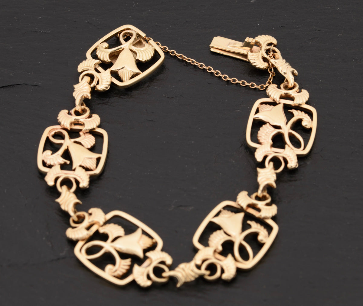 Vintage 9ct Solid Gold Bracelet Geoffrey Bellamy Lotus Flower 1959 - Boxed (A1521)