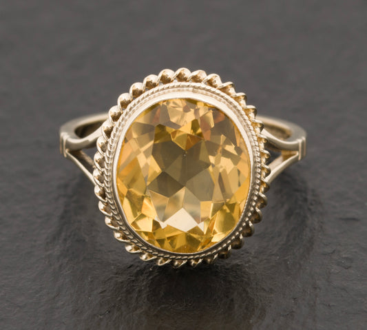 Vintage 9ct Gold Natural Citrine Gemstone Ring 4 Carat Gem 1978 Hallmark (A1525)