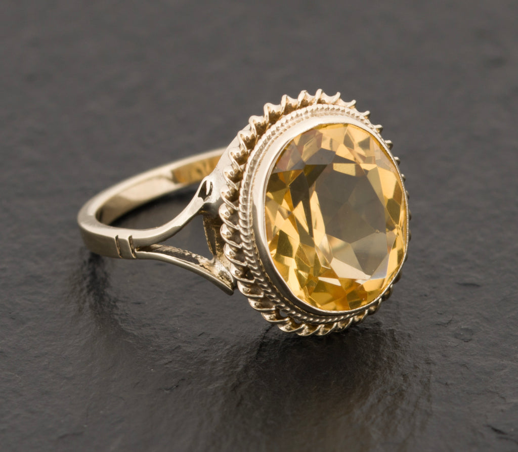 Vintage 9ct Gold Natural Citrine Gemstone Ring 4 Carat Gem 1978 Hallmark (A1525)