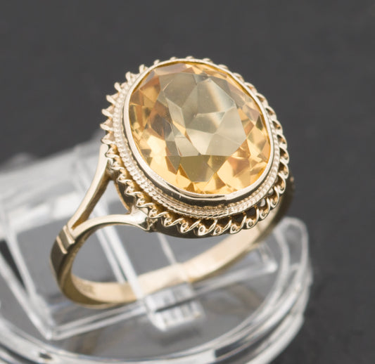 Vintage 9ct Gold Natural Citrine Gemstone Ring 4 Carat Gem 1978 Hallmark (A1525)