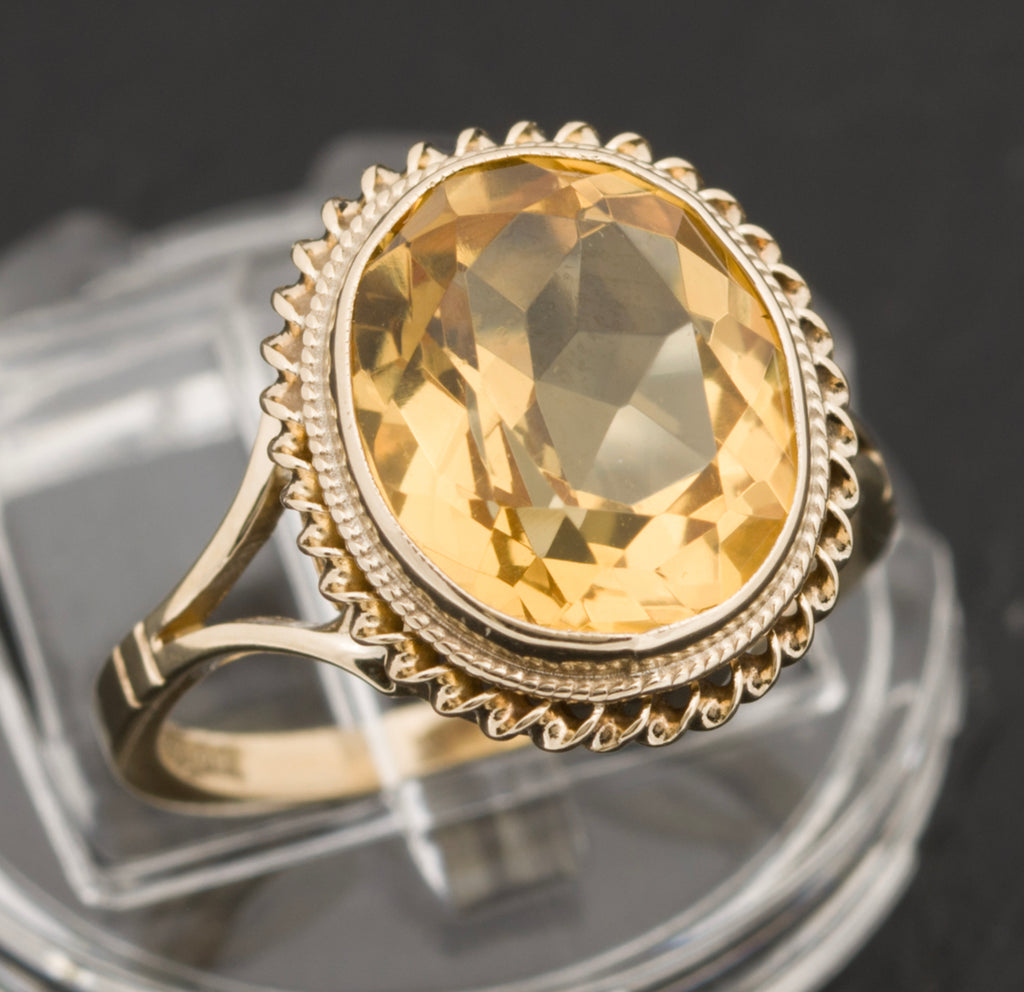 Vintage 9ct Gold Natural Citrine Gemstone Ring 4 Carat Gem 1978 Hallmark (A1525)