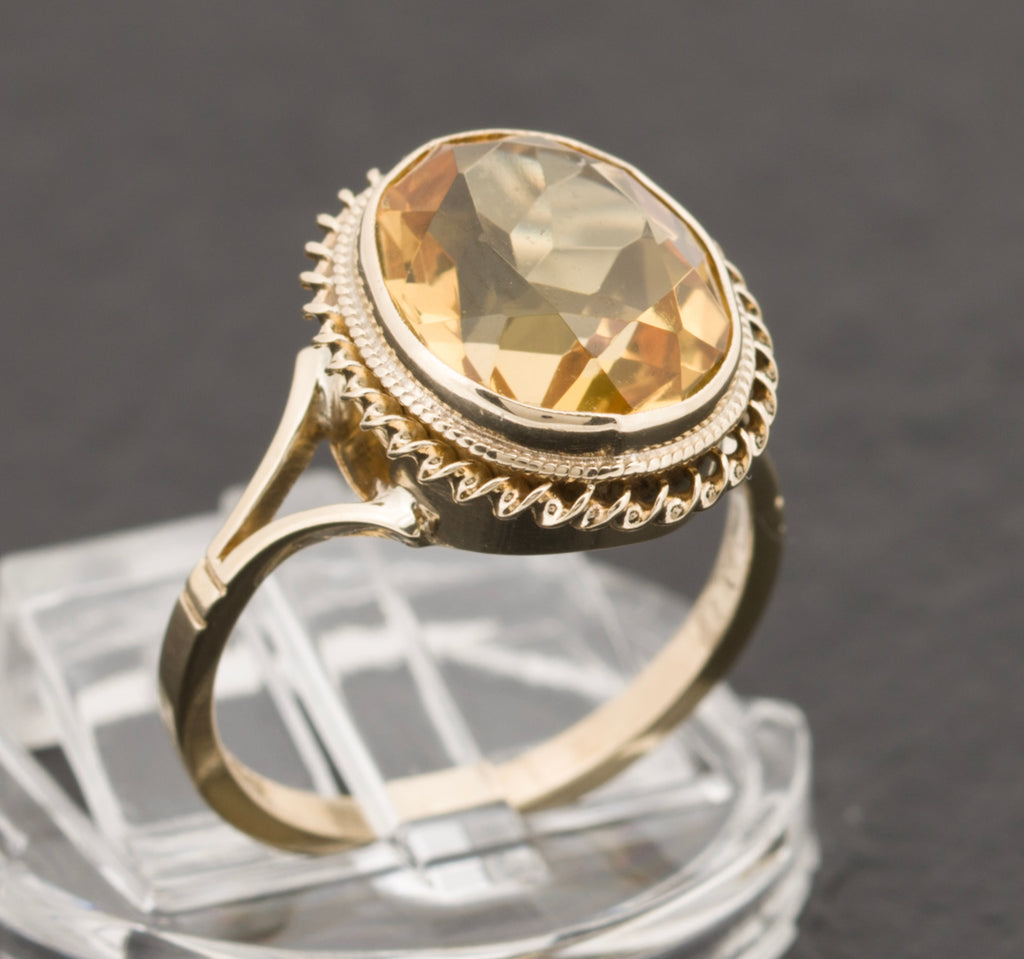 Vintage 9ct Gold Natural Citrine Gemstone Ring 4 Carat Gem 1978 Hallmark (A1525)
