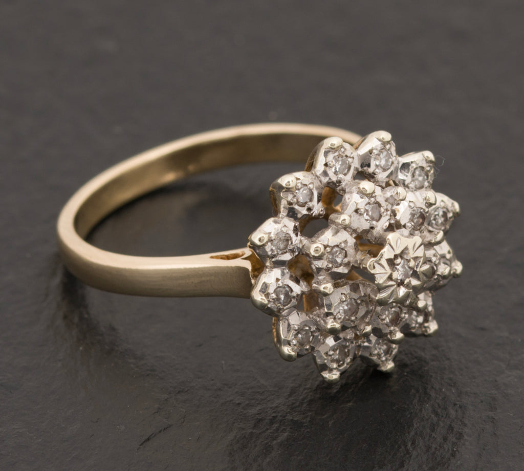 Vintage 9ct Gold & 3 Tiered Diamond Cluster Ring Hallmarked 1983 (A1528)